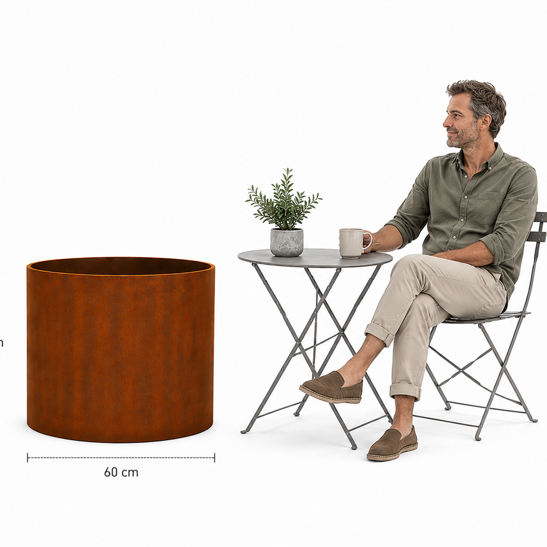 Corten Steel Floating Round Planters - 60cm Wide - Tom's Yard
