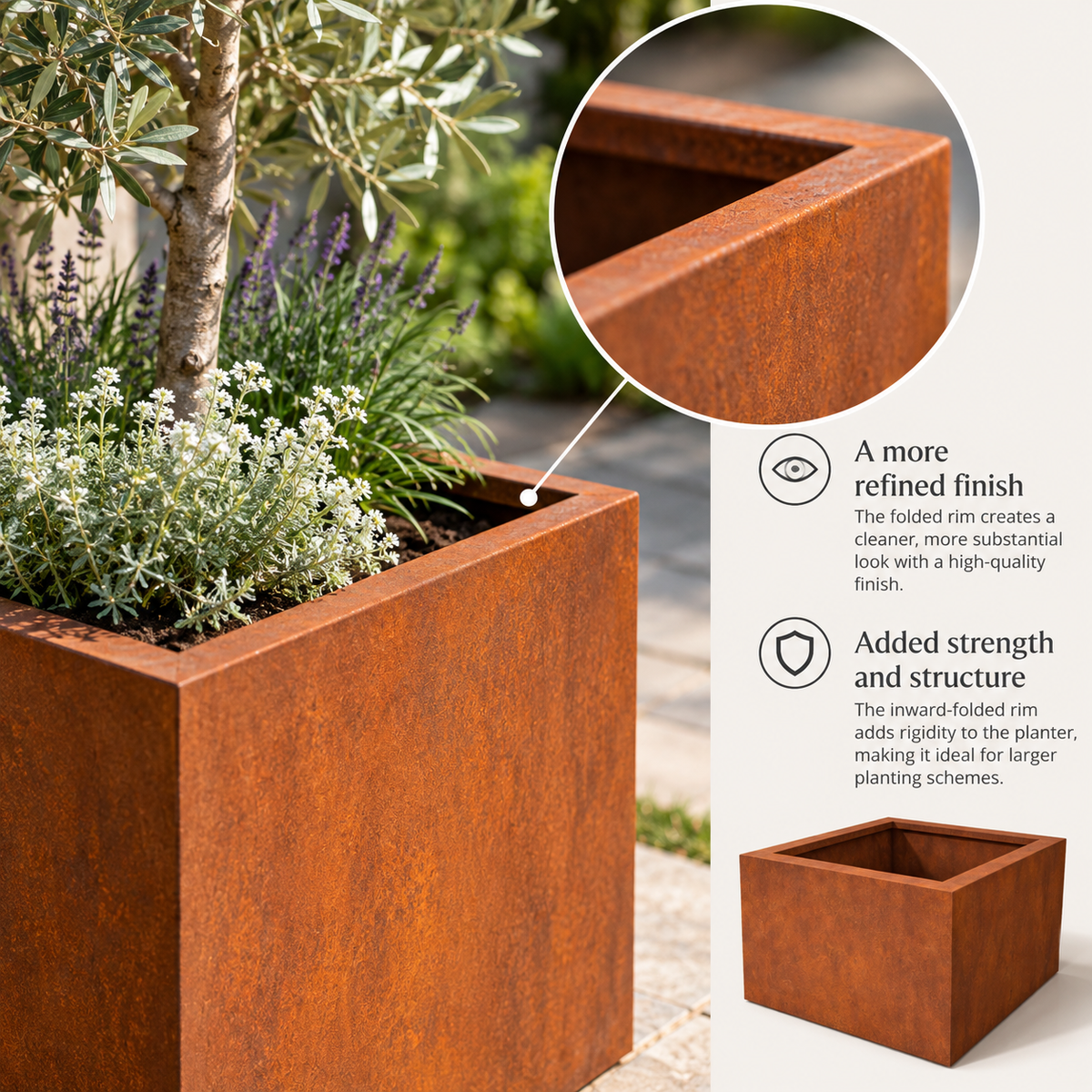 The Broxwood Floating Corten Steel Low Cube Planters - Tom's Yard