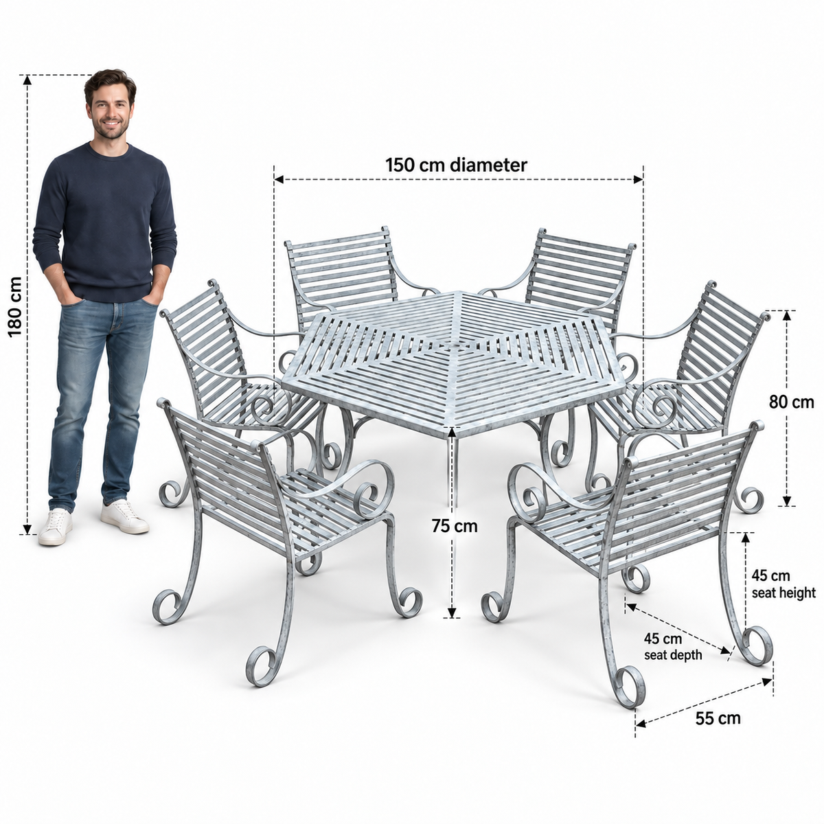 The Broxwood Metal 6str Hexagonal Garden Dining Set - Tom's Yard