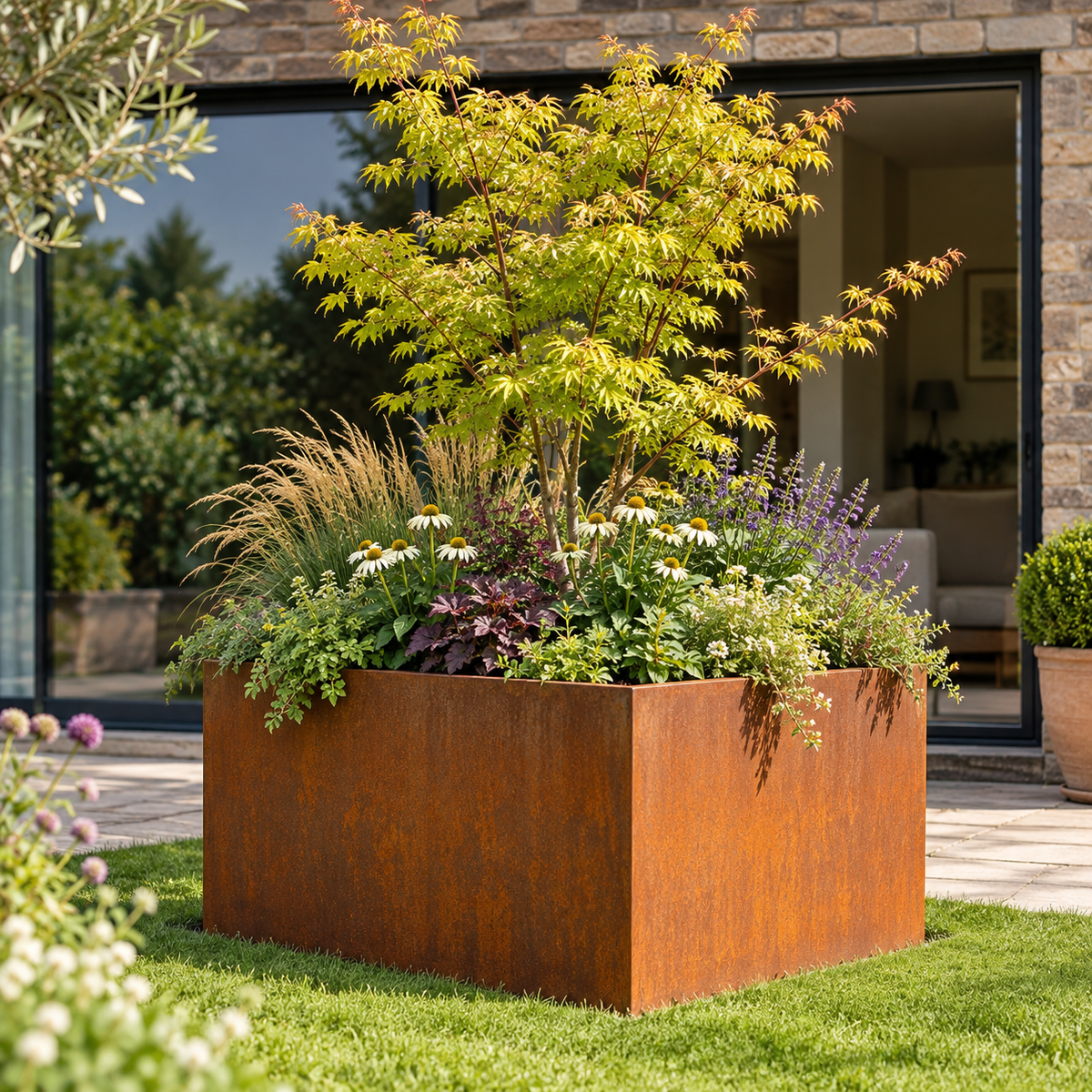 The Broxwood Floating Corten Steel Low Cube Planters - Tom's Yard