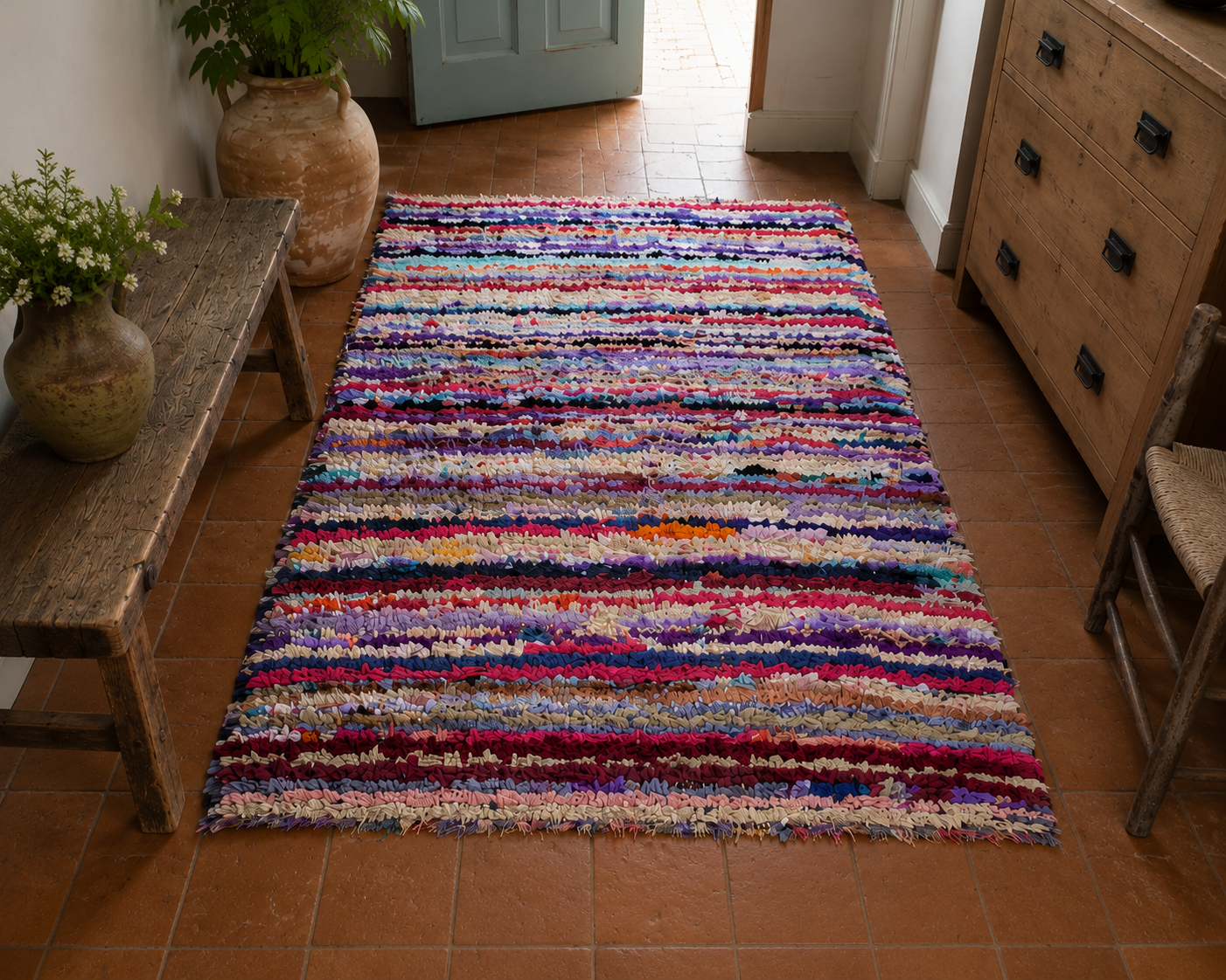 Vintage Moroccan Boucherouite Rug – 207 x 148cm - Tom's Yard