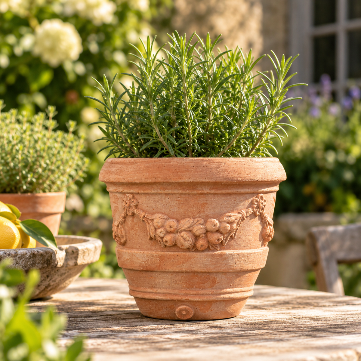18cm Italian Terracotta Festooned Barrel - Tom's Yard