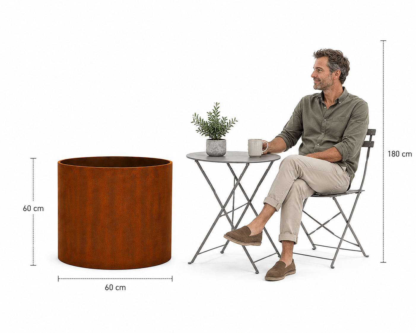 Corten Steel Floating Round Planters - 60cm Wide - Tom's Yard