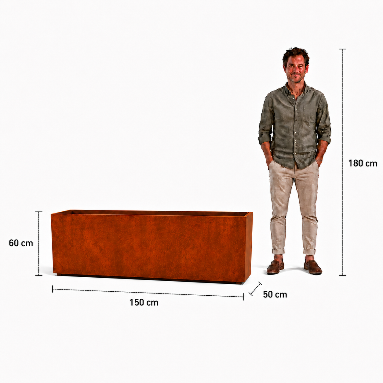Corten Steel Floating Trough Planter - 150cm Long - Tom's Yard