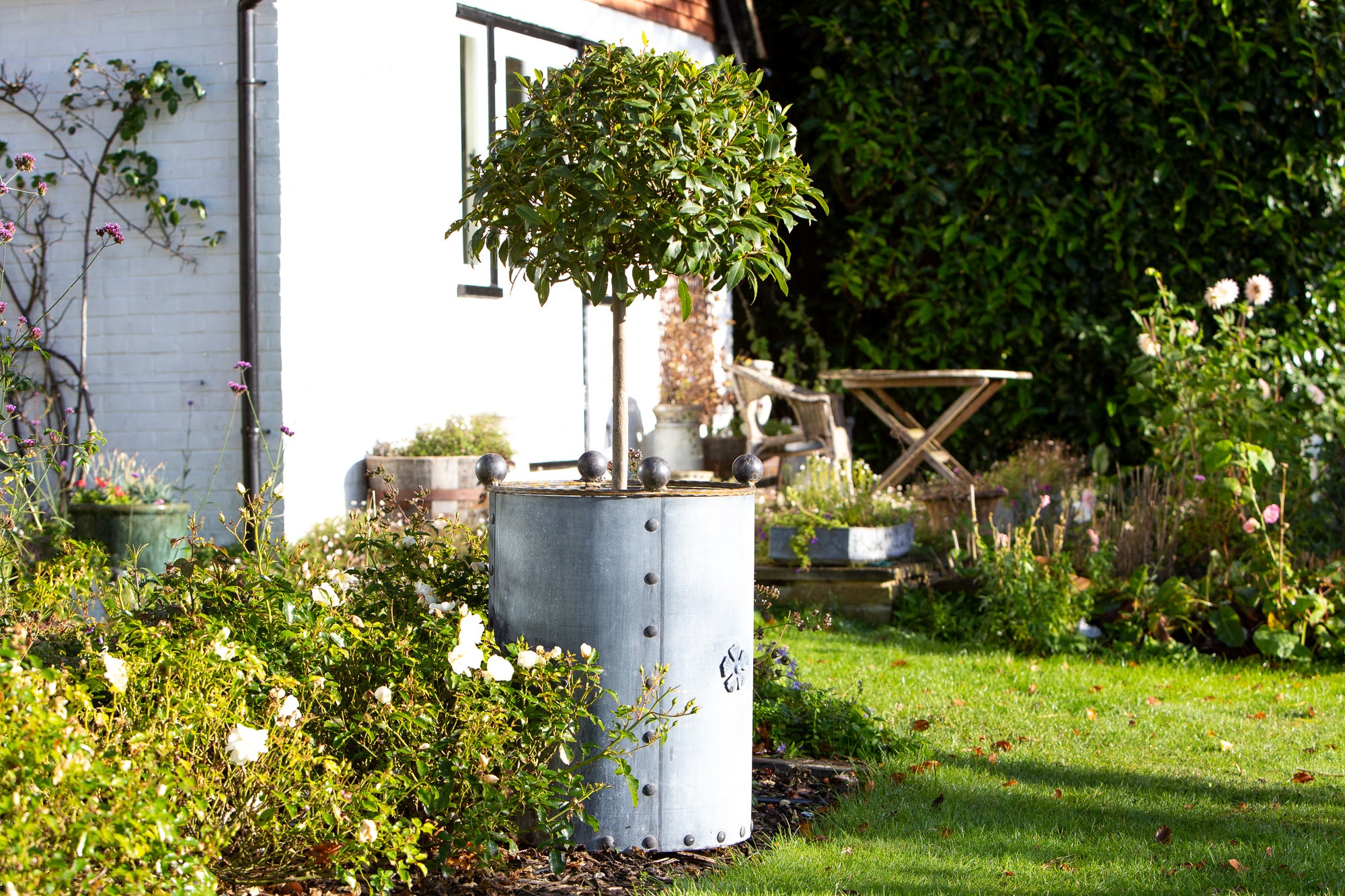 Large Traditional Galvanised Steel Round Planter - Tom's Yard