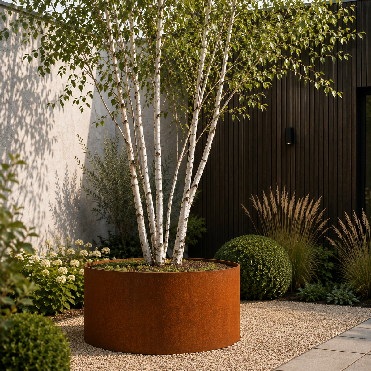 The Hawthorn Carey Round Corten Steel Planters - Tom's Yard