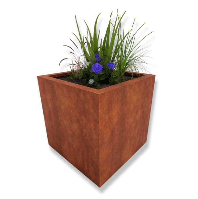 Corten Steel Metal Cube Planter - Tom's Yard