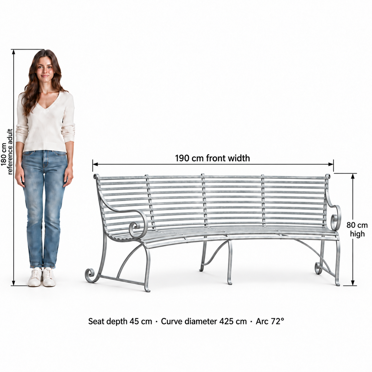 The Broxwood XL Curved Metal Garden Bench - Tom's Yard