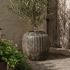 Large Antique Ribbed Glazed Storage Pot - Tom's Yard